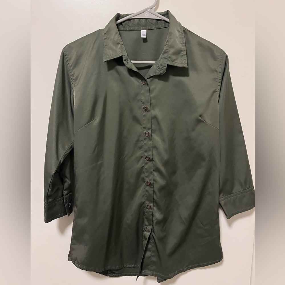Women's Olive Green Satin Shirt